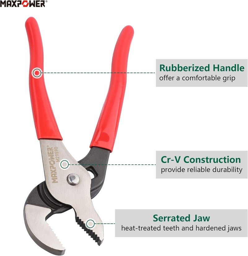 Max Power Groove Joint Pliers Set, 8 inch and 12 inch Quick Adjustable Serrtated V Jaw Tongue and Groove Pliers - Image 5